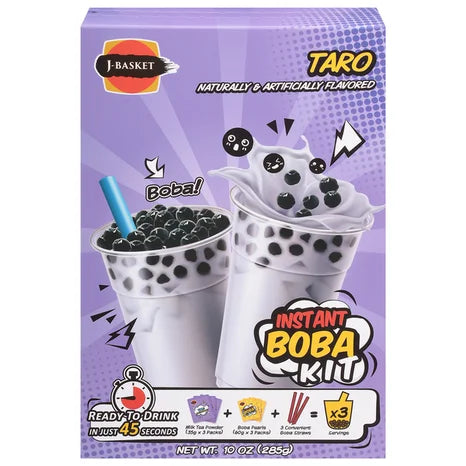 Instant Boba Milk Tea Kit (3 Servings), Taro Flavor 10 oz