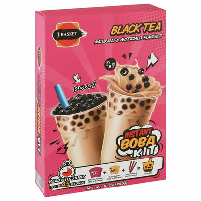 Instant Boba Milk Tea Kit (3 Servings), Black Tea Flavor 10 oz