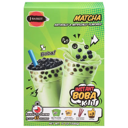 Instant Boba Milk Tea Kit (3 Servings), Matcha Flavor 10 oz