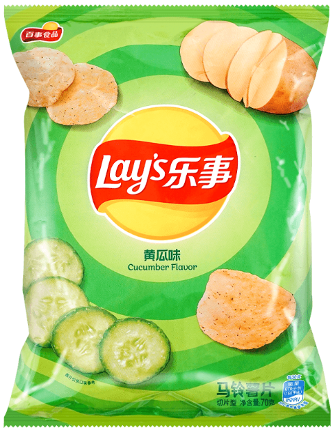 Lay's Cucumber Flavor Potato Chips, 2.47oz - 百事LAYS乐事 薯片 黄瓜味 袋装 [China]