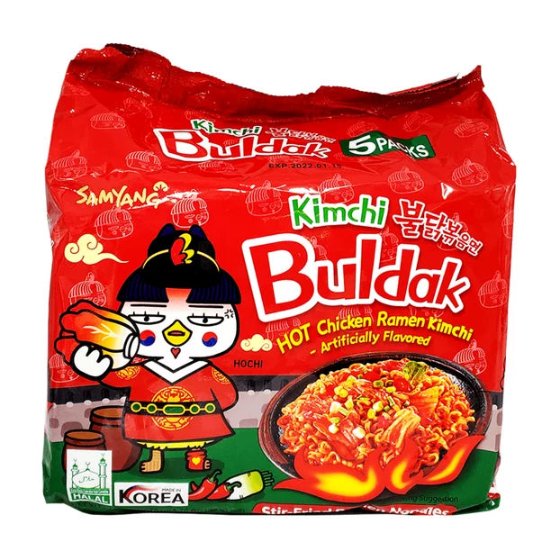 Buldak Hot Chicken Ramen - Kimchi Flavor (Family Pack - 5 Packs, 4.76oz) [Korea]