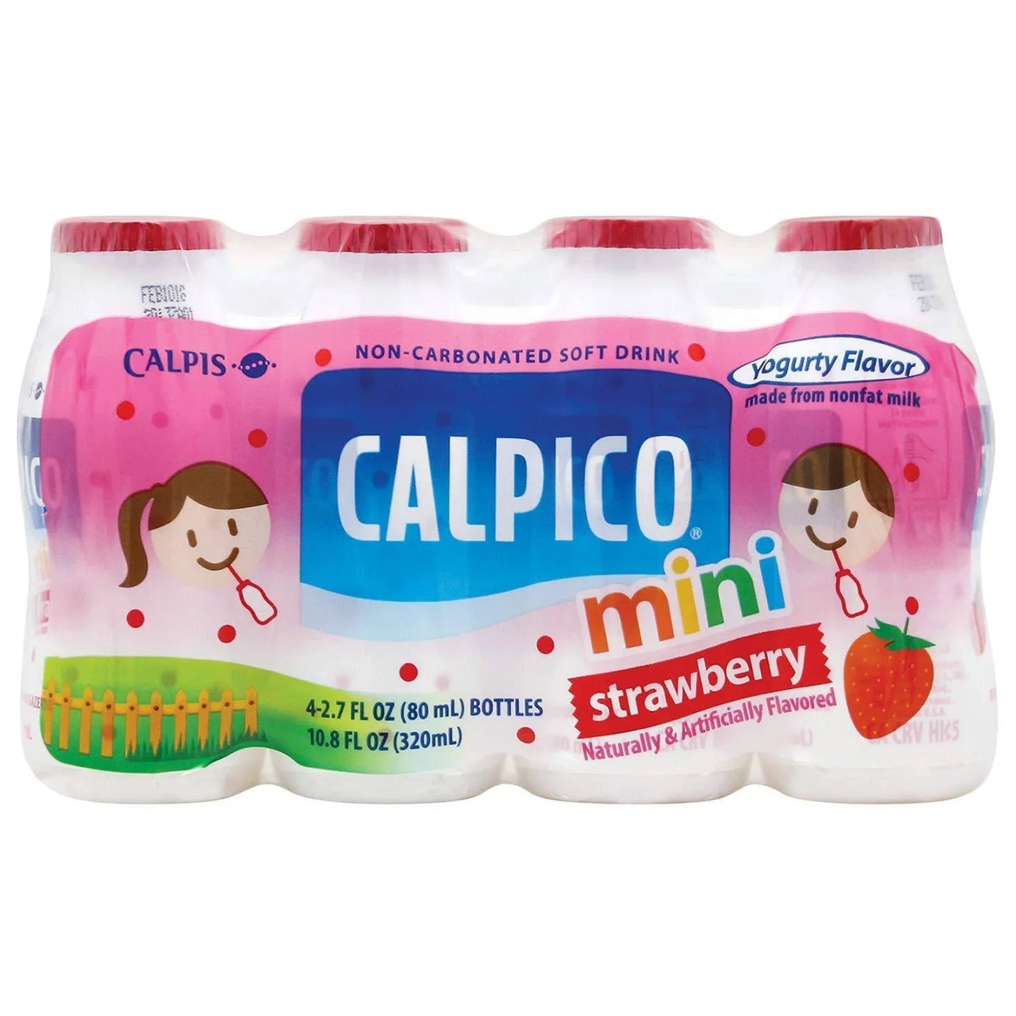 CALPICO Mini Non-Carbonated Soft Drink, Strawberry Flavored, 4 Bottles, 2.7fl.oz.